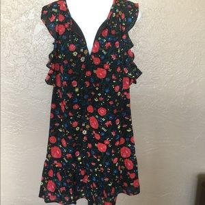 J. Crew Black Red Floral Ruffle Dress S
